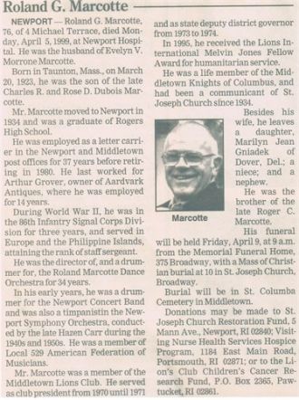 Roland G. Marcotte Obituary, RI