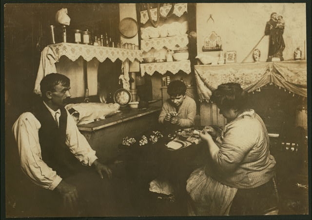 8:00 P.M. January 29, 1912. Cardinale family making silk...