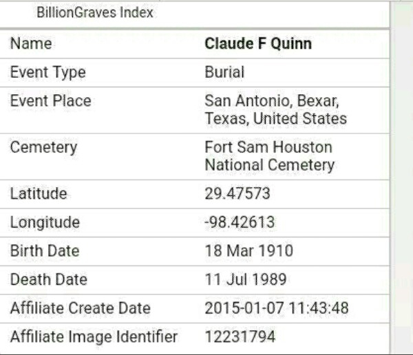 Claude (Claudie) Freeman Quinn