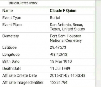 Claude (Claudie) Freeman Quinn Claude (Claudie) Freeman Quinn