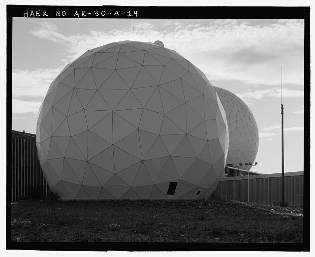 19. View of satcom communication dome with TR radome in...