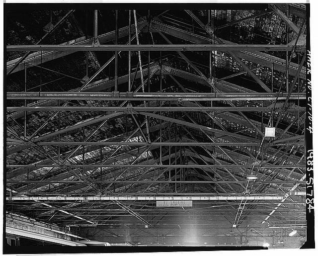 4. View down the middle of trolley barn showing rivetted...