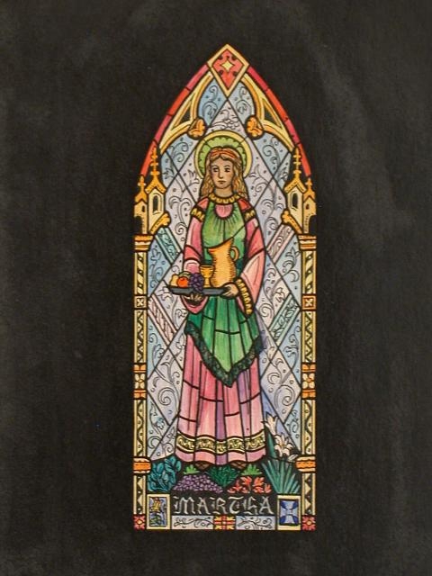 [Design drawing for stained glass window "Martha"]
