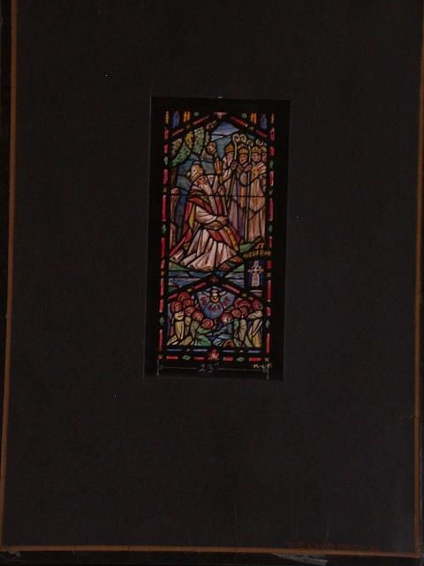 [Design drawing for stained glass window with St. Augustine]
