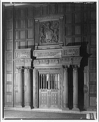 Folger Library interiors. East end of exhibition hall at...