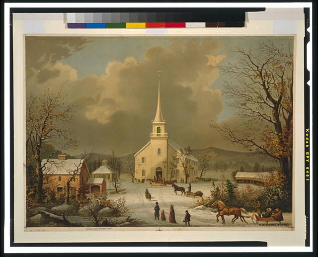 Winter Sunday in olden times / F. Gleason, Boston.