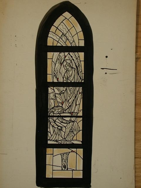 [Design drawing for stained glass window with...