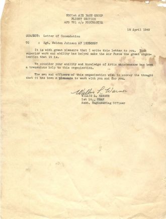 Weldon G. Johnson letter of commendation