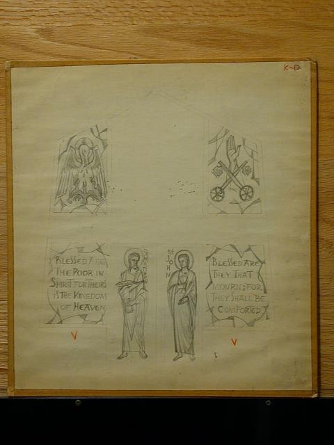 [Design drawing for stained glass window showing Pelican...