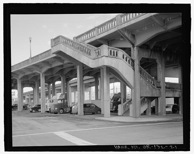 Detail view of the stairwell on the west side of...