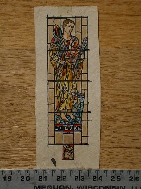 [Design drawing for stained glass window showing St. Luke...