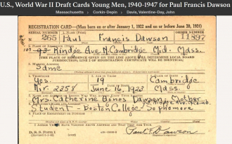 Paul Francis Dawson --U.S., World War II Draft Cards Young Men, 1940-1947(30 Jun 1942)