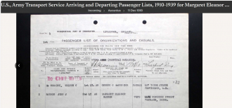 Margaret Eleanor (O'Hare) Barron --U.S., Army Transport Service Arriving and Departing Passenger Lists, 1910-1939(dec 1918) a