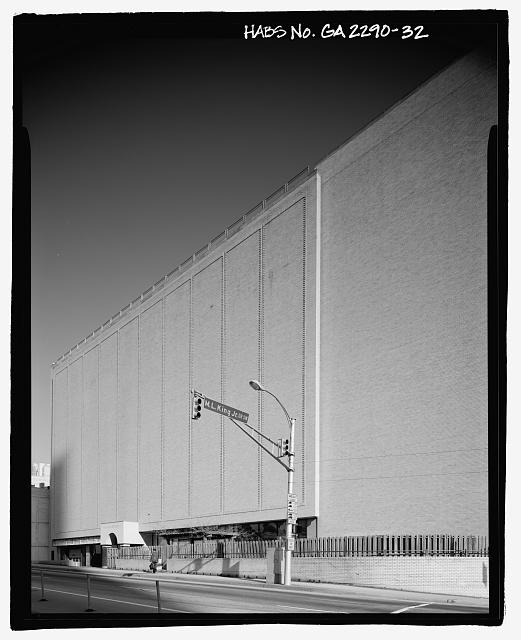 32. View of west side of 1958 service building, from...