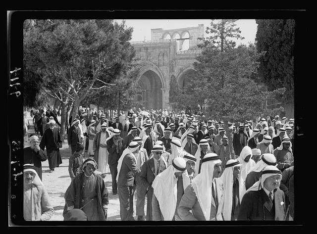 Crowds leaving el-Aksa [i.e., al-Aqsa] Mosque after...