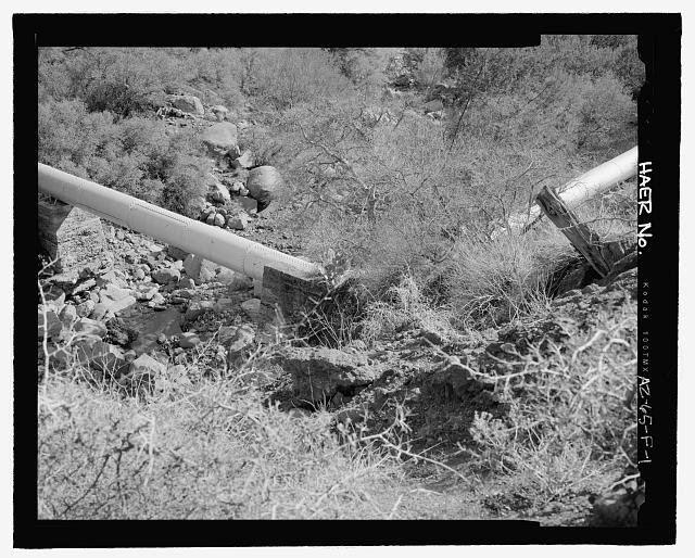 Example of penstock pipe above Irving Powerhouse. Looking...