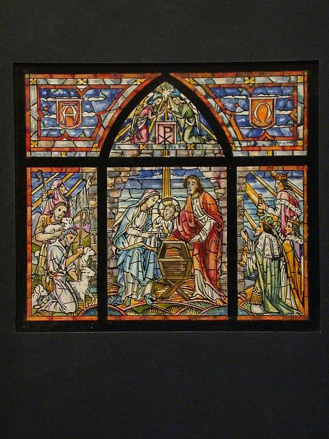 [Design drawing for stained glass window showing stylized...