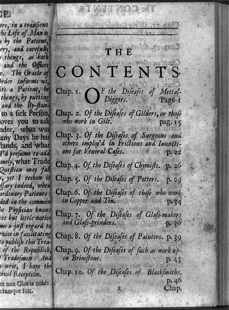 [Contents page of A treatise on the diseases of tradesmen]