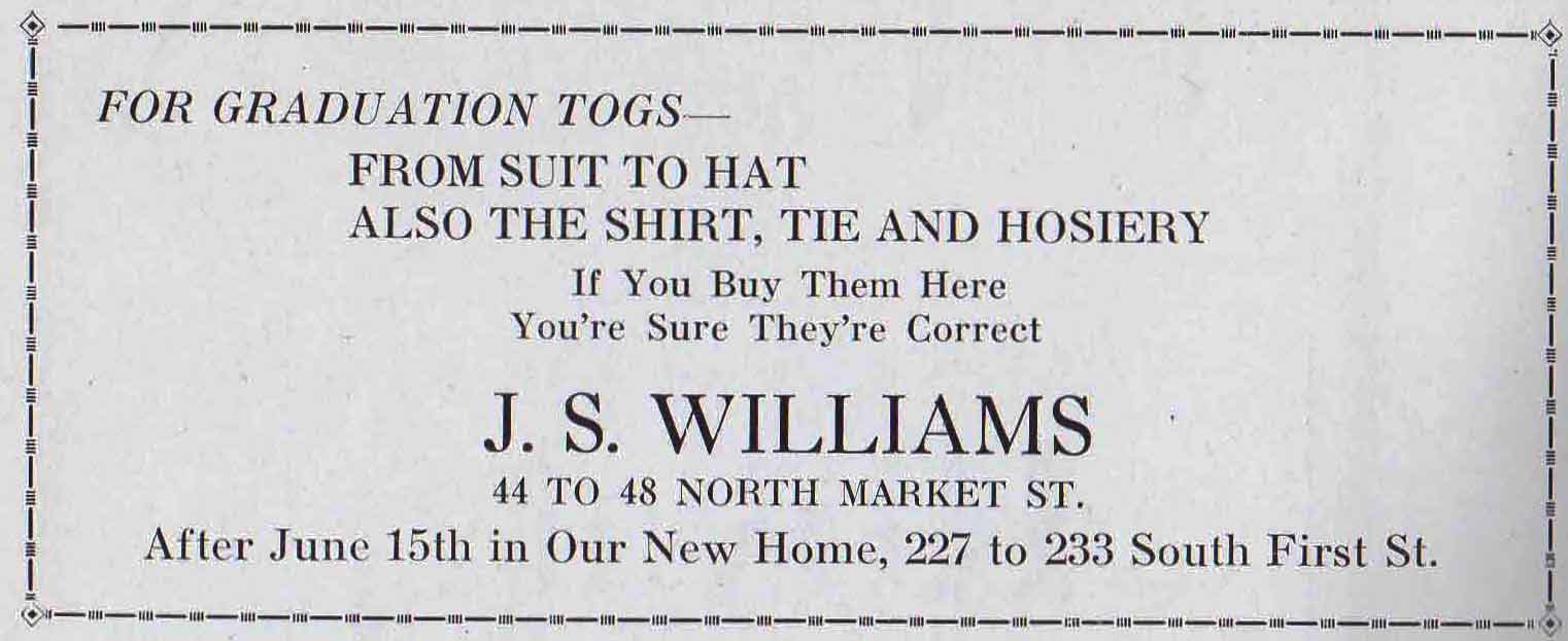 J.S. Williams Clothing Store Advertisment