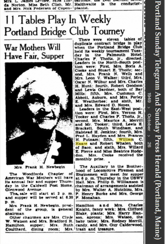 William Ernest Carl "Billy" Haase--Portland Sunday Telegram And Sunday Press Herald (Portland, Maine)(26 oct 1949)