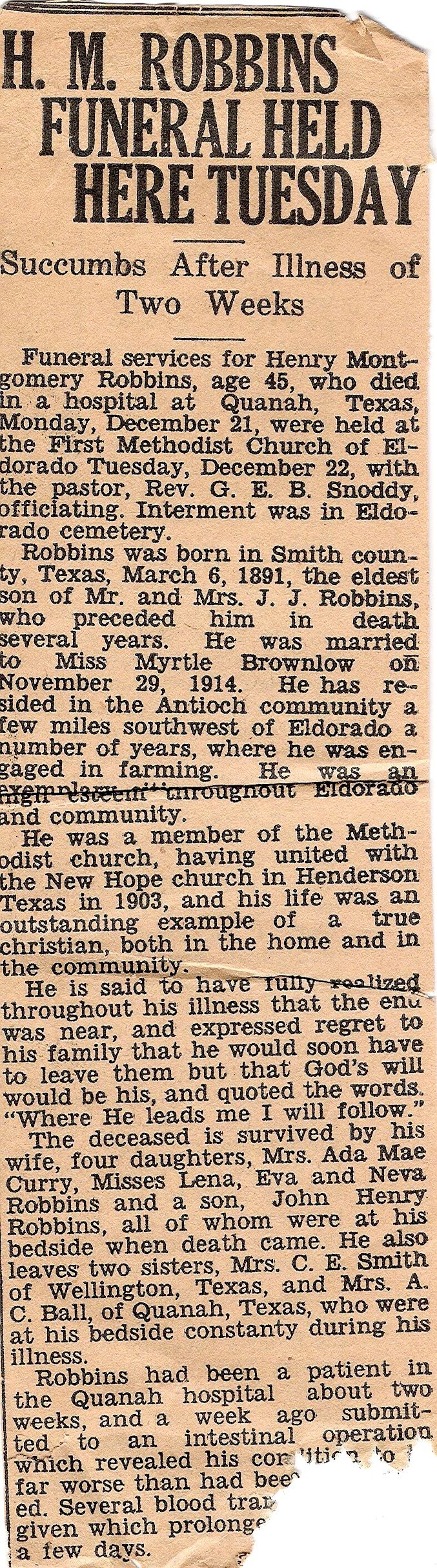 1936 Obituary Henry Montgomery Robbins