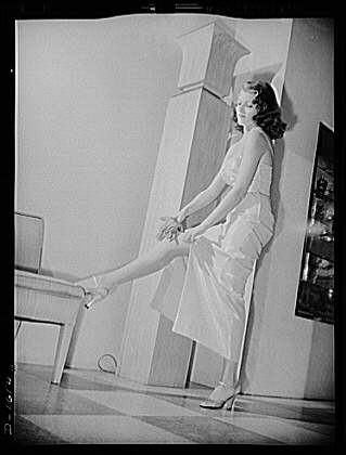 Cotton stockings. Rita Hayworth in a pink and silver lame...